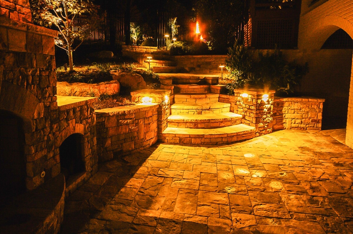 exterior hardscape with surface lighting on stairway
